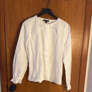 J. Crew White Ruffled Blouse with Peter Pan Collar